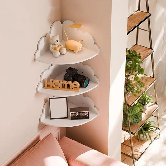 Estantes de Pared Esquineros Nube de Madera Set de 3 Flotantes