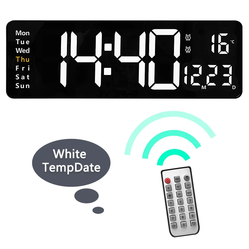 Reloj Digital de Pared LED Grande con Mando y Temperatura