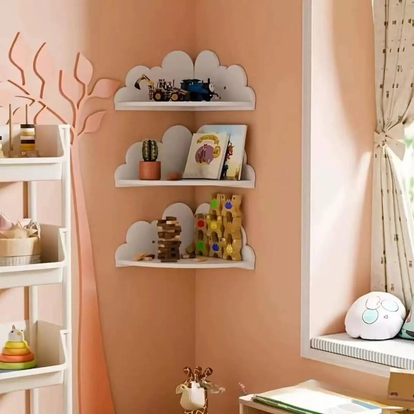 Estantes de Pared Esquineros Nube de Madera Set de 3 Flotantes