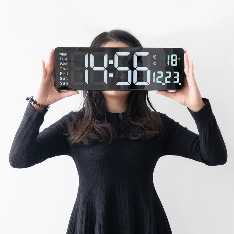 Reloj Digital de Pared LED Grande con Mando y Temperatura