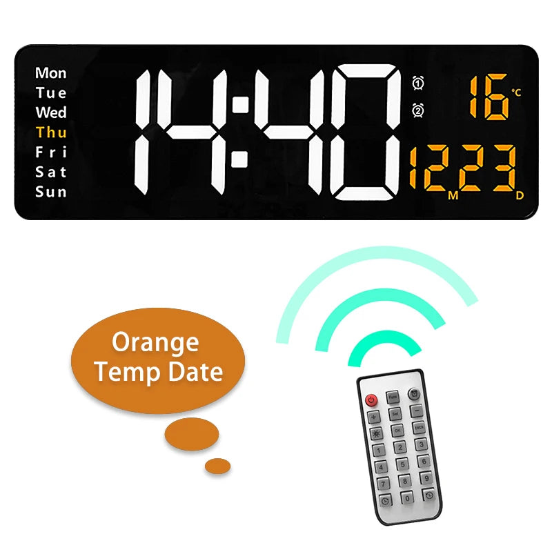 Reloj Digital de Pared LED Grande con Mando y Temperatura