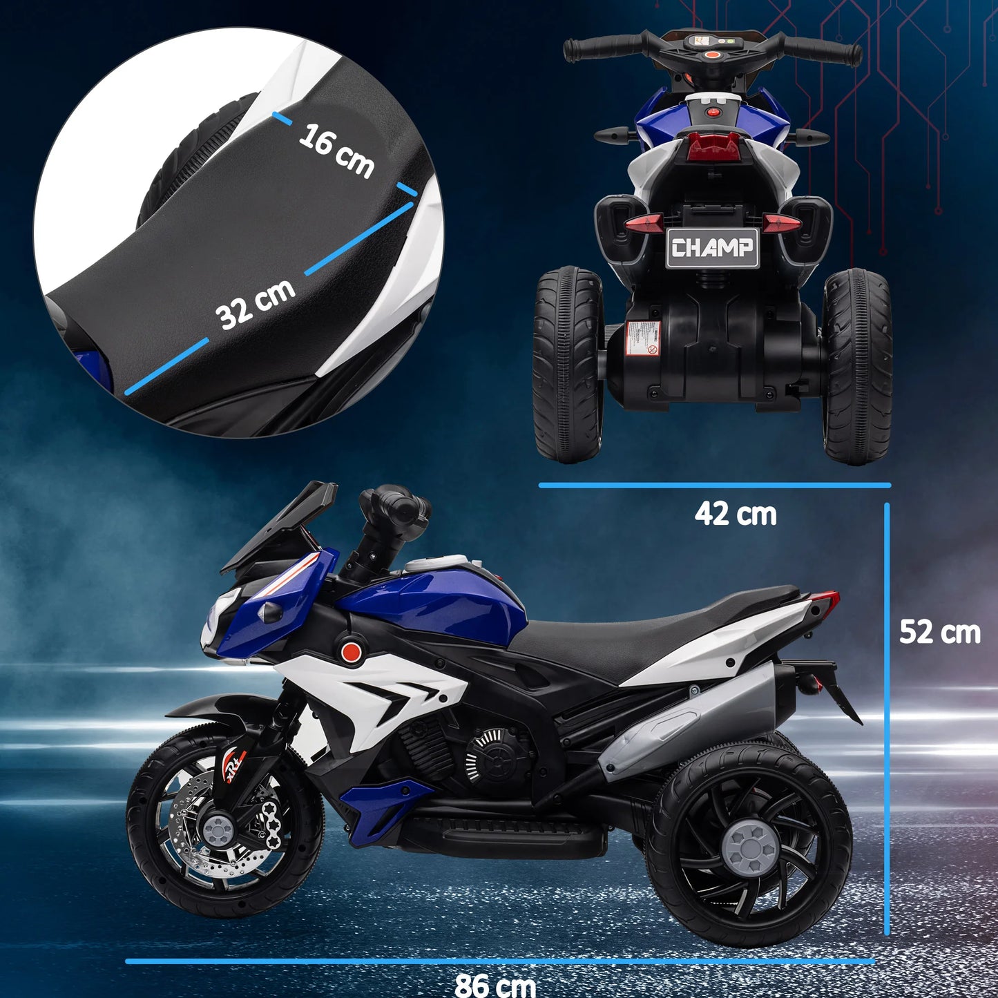 Moto Eléctrica Infantil 3+ con Luces y Música – Azul