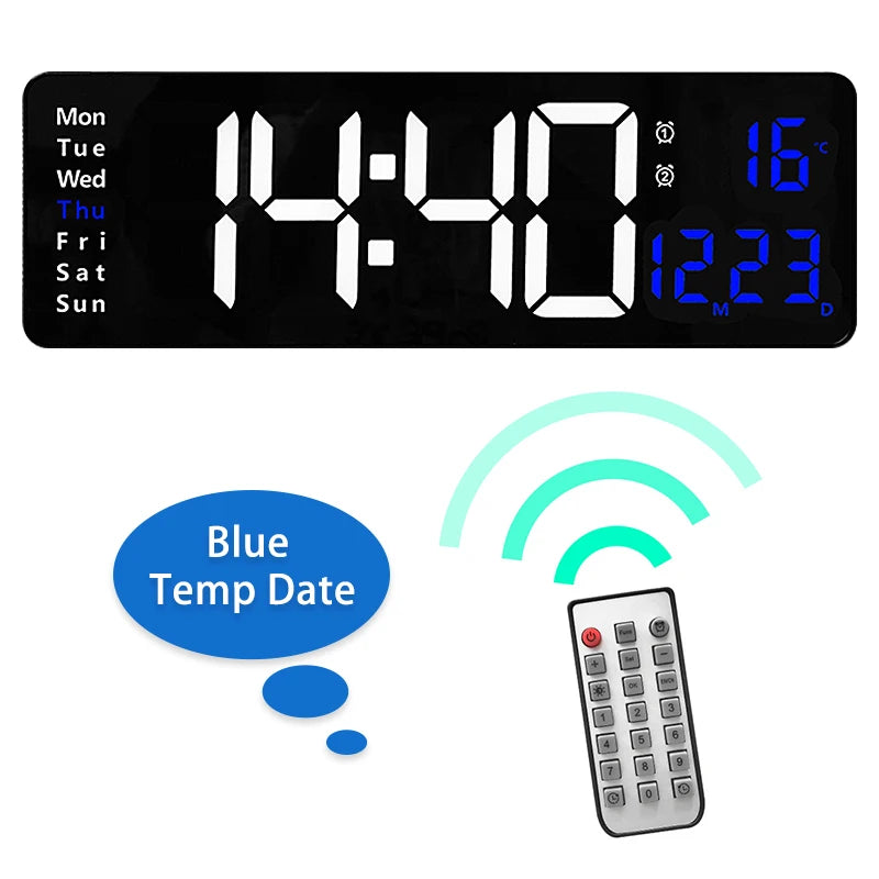 Reloj Digital de Pared LED Grande con Mando y Temperatura