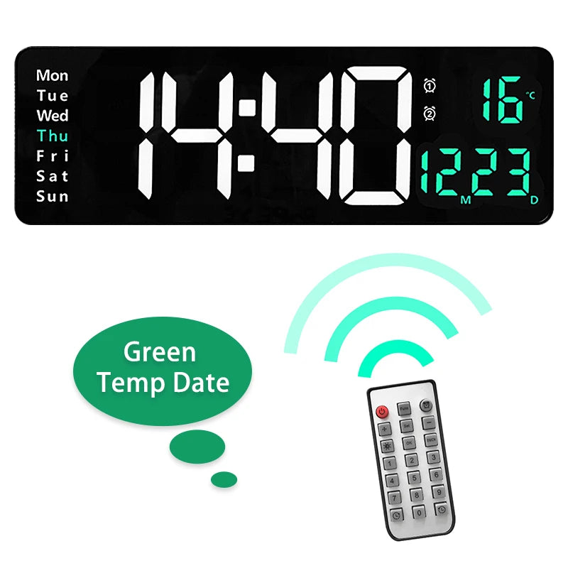 Reloj Digital de Pared LED Grande con Mando y Temperatura