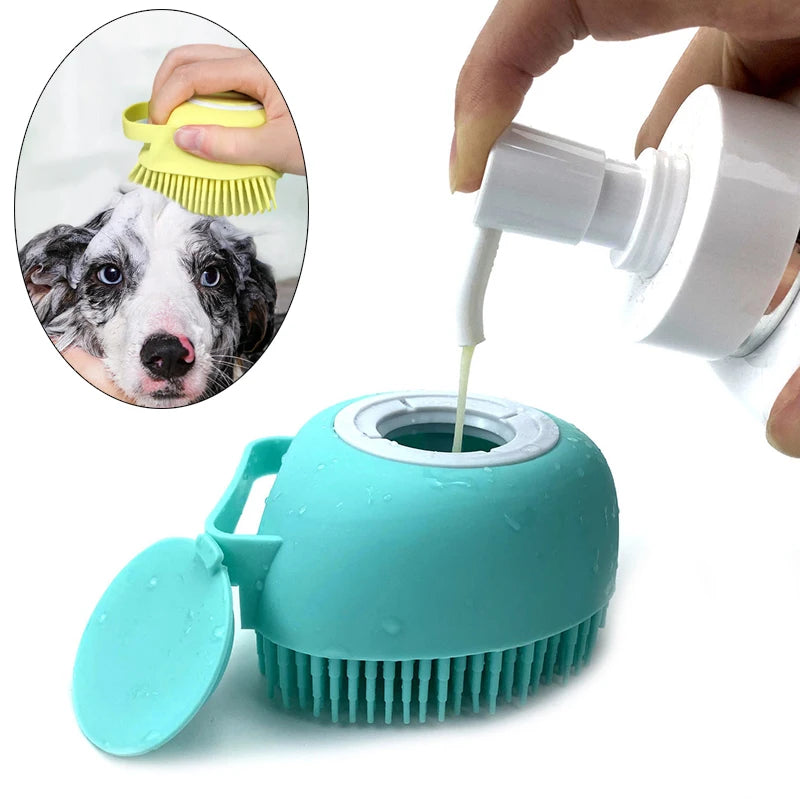 Cepillo de Baño para Mascotas con Dispensador de Champú de Silicona