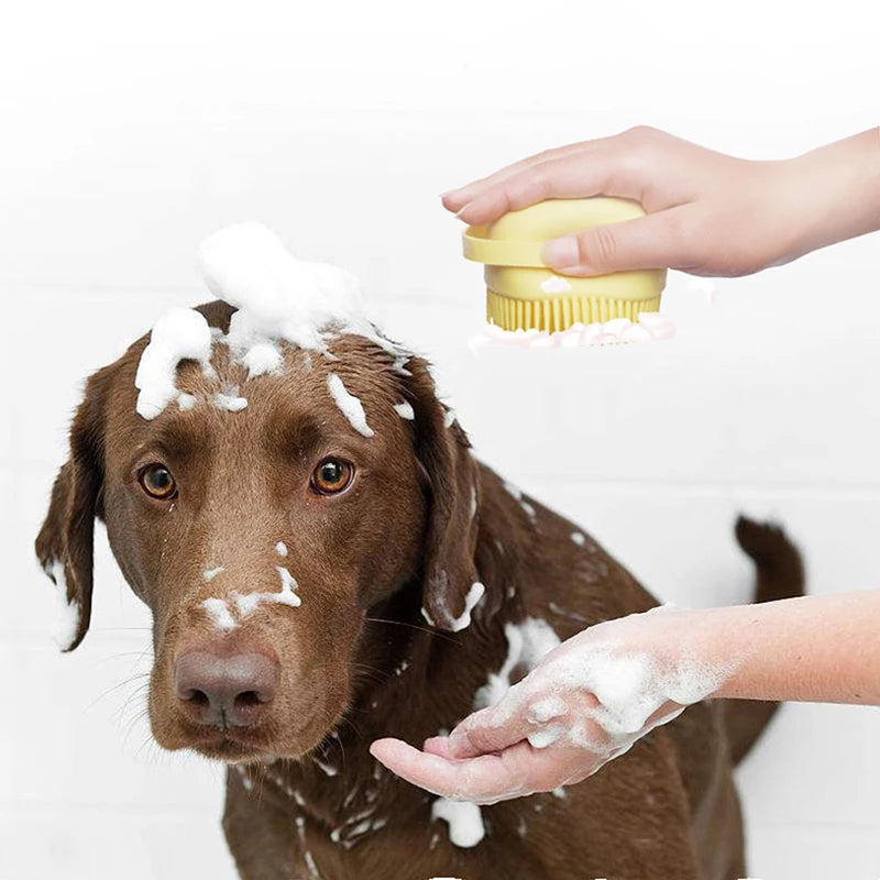 Cepillo de Baño para Mascotas con Dispensador de Champú de Silicona