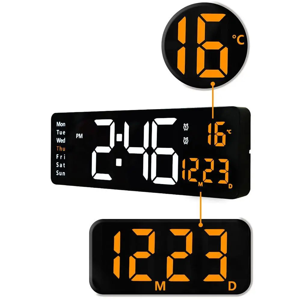 Reloj Digital de Pared LED Grande con Mando y Temperatura