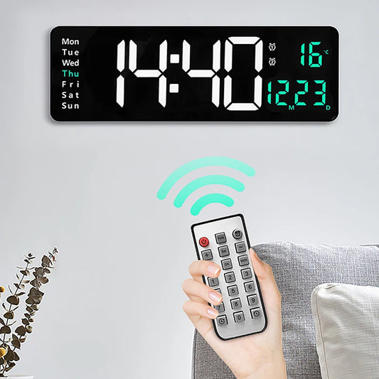 Reloj Digital de Pared LED Grande con Mando y Temperatura