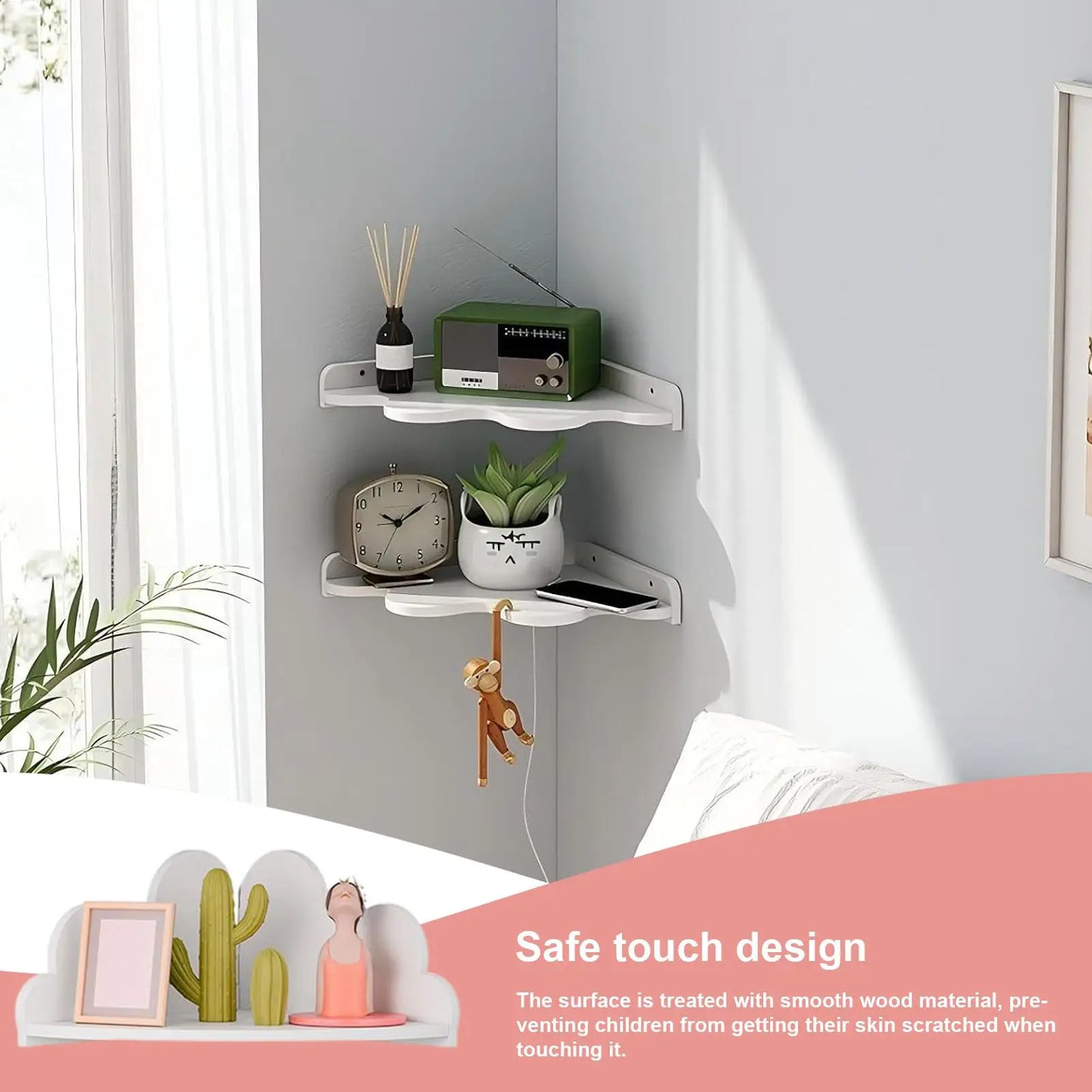 Estantes de Pared Esquineros Nube de Madera Set de 3 Flotantes